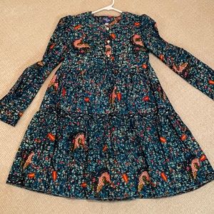 Royal Native Teal Floral Long Sleeve Tiered Dress